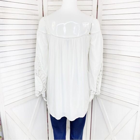 Rue21 Crochet Lace Insets Off The Shoulder Tunic Top White Small - Picture 4 of 12